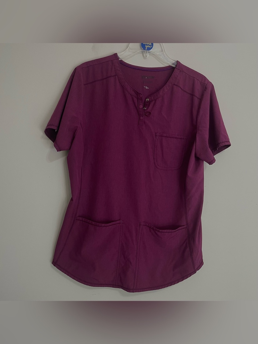 Scrubstar Short Sleeve Henley  Scrub Top in Heather Wine ~ Size Medium